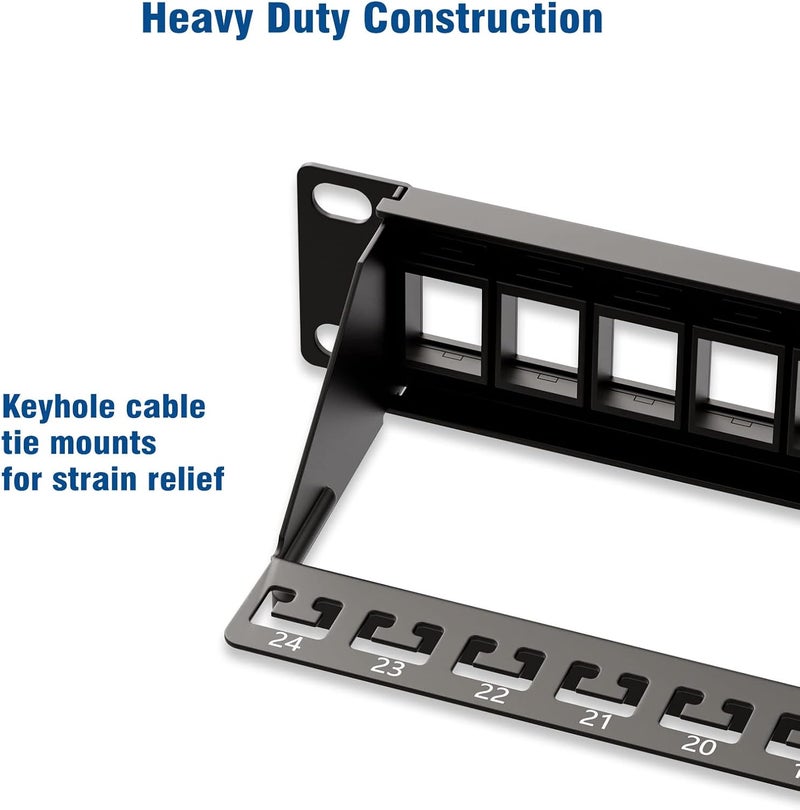iwillink 24 Port Blank Keystone Patch Panel with Blank Keystone Jack Inserts 1U 19'' Metal Rackmount or Wallmount Housing for Keystone Jacks Keystone Panel - Image 5